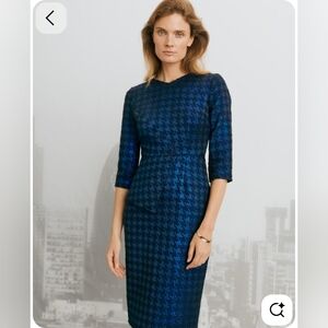 The Fold Metallic Blue Houndstooth Sheath Dress - Size 14